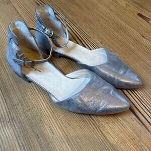 Paul Green Willa metallic beige pointed toe‎ ankle strap flats SIZE 8